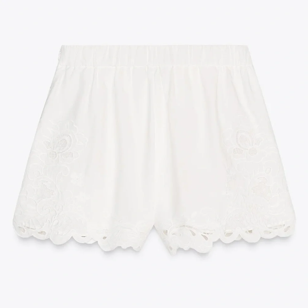 Zara Embroidered Lace Trim Pleated Women Shorts Sz S - Picture 7 of 11